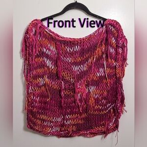 NWT Designer Boho Cotton Knit Crop Top With Wool Silk Accents.